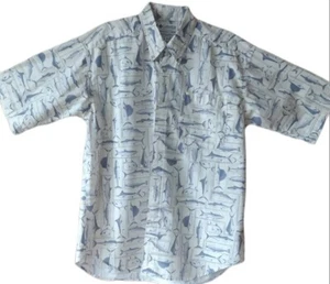 Columbia Fish Shirt Mens Blue Short Sleeve Marlin Tuna Print Button M Salt Water - Picture 1 of 11