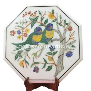 15" Small Marble End Side Table Top Floral Pietradura Inlay Stone Home Decor - Picture 1 of 1