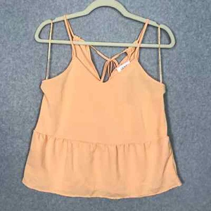 Olive Oak Blouse Womens XS Orange Satin Ruffle Peplum Tank Boho Cottage Festival - Picture 1 of 9