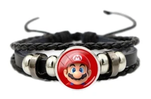 Super Mario Gaming Themed Logo Glass Domed Symbol Braided Bracelet - Picture 1 of 1