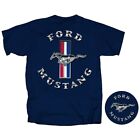 Joe Blow T's Ford Mustang Chrome Tribar Logo Men's Blue T-Shirt Pony Emblem