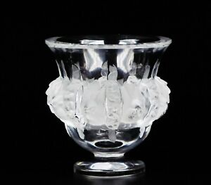 Lalique Crystal DAMPIERRE Art Glass Footed Vase Birds.4 3/4" Height 4 1/2" D