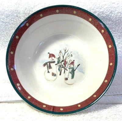 Чаша для хлопьев Royal Seasons Stoneware Snowmen 7 дюймов RN2 желтая точка снята с производства - Изображение 1 из 4