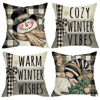Warm Winter Wishes Decorative Throw Pillow Covers 20 x 20 Set of 4, Snowman G... - Image 1 of 4