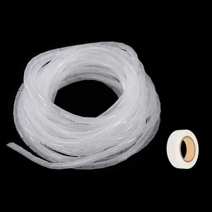 Enrouleur de câble en spirale 18 pieds/5,5 m 12 mm gaine de câble organisateur de cordon flexible PE blanc - Photo 1/5