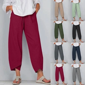 Womens Ladies Cotton Linen Baggy Casual Harem Pants Trousers Summer Plus Size UK - Picture 1 of 14