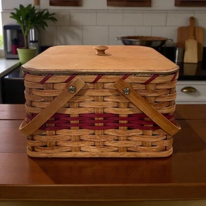 Amish Double Pie Carrier Square Handmade Gingerich Style Basket Swinging Handles - Picture 1 of 15