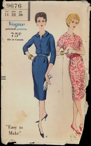 Vestido Fácil Talla 14 Busto 34 Ajustado Botón Frontal Vogue 9676 Patrón Vintage Años 50 - Imagen 1 de 3