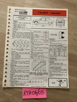 Scheda Tecnica Automobile Talbot Samba 1985 RTA - Immagine 1 di 3