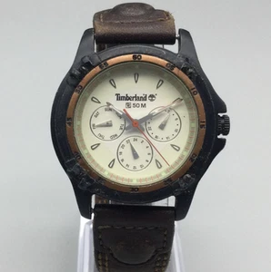Timberland Watch Men 41mm Black Tone Leather Band Day Date New Battery - Picture 1 of 16