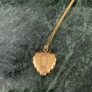 VTG Art Deco La Mode 12k Gold Filled Locket Heart Etched Bottom Open 18” - Picture 1 of 12