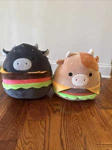 Neu 2 Squishmallows Angus Delmar 1st to Market Kuh lenken Hamburger Plüschtier Neu mit Etikett - Bild 1 von 14