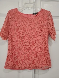 Top de encaje manga corta Adrianna Papell rosa Sug Poppy talla M nuevo con etiquetas - Imagen 1 de 12