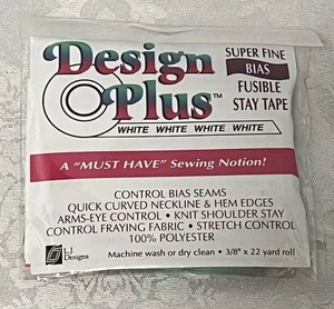 DESIGN PLUS Super Fine Bias Fusible Tape 3/8” x 22 Yard Roll • WHITE Polyester - Picture 1 of 2