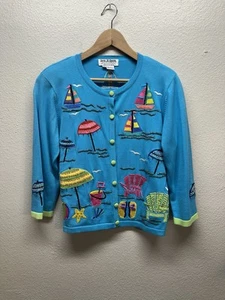 Jack B. Quick Womens Sequined Beaded Beach Cardigan Sweater PM Petite Medium - Picture 1 of 13