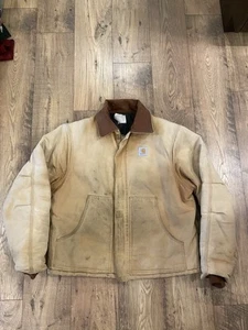 Vintage 90s Mens Carhartt Arctic Duck Jacket Brown Quilted JQ186 Union Made L/XL - Picture 1 of 10