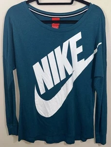 Nike Mujer/Adolescente Talla Mediana Manga Larga Gráfico Nike Logo Camisa Azul Azul Verde - Imagen 1 de 8