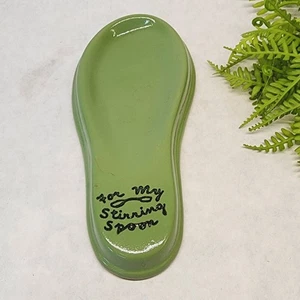 Vintage TAMAC Avocado Green Pottery Spoon Holder Rest, Perry Oklahoma, 6" - Picture 1 of 8