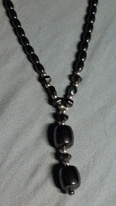 Vintage Fashion Costume Jewelry Hematite & Silver Tone Beaded 18" Necklace - Picture 1 of 9