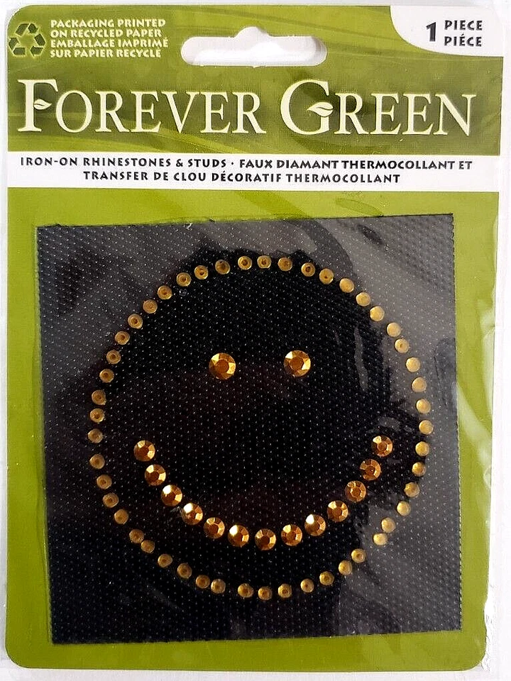 FOREVER GREEN Iron-On Rhinestones & Studs - SMILEY FACE EMOJI  - 1 pc - Image 1 of 1