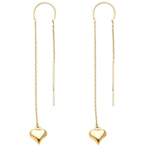 Pendientes Corazón Doble Línea Oro Amarillo Sólido 14K - Imagen 1 de 5