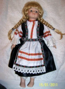 Doll-(Collectible Dutch Blond) W-White/Blue Dress & Pigtails - Picture 1 of 1
