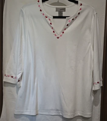 Diseñadores Originales Estudio Mujer 1X Top Blanco Bordado Corazones Manga 3/4 Foto 1 de 4