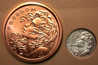 2013 S.b. SiLVeR ShieLd 1 Oz COPPER + 2014 TENTH 1/10 Oz BU SiLVeR FREEDOM GIRL - Image 1 of 4