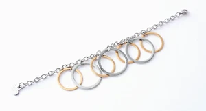 Stainless Steel Cabel Chain Bracelet With Silver & Gold Tone Circle Charms, 7.5" - Picture 1 of 2