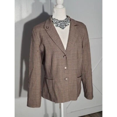 BILL BLASS VINTAGE BLAZER COLOR BROWN LONG SLEEVE WORSTED WOOL/SPANDEX SIZE 14 - Image 1 of 4