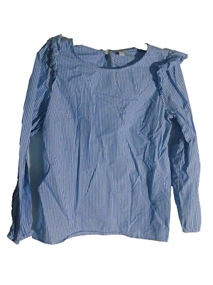 Top de algodón de manga larga azul y blanco pequeño J Crew para mujer Preppy Foto 1 de 4