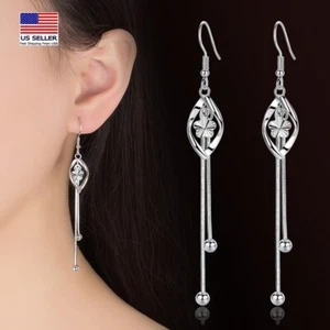 Women 925 Sterling Silver Jewelry Earrings Rotate Flower Plum Tassel Hook 2015 - Picture 1 of 3