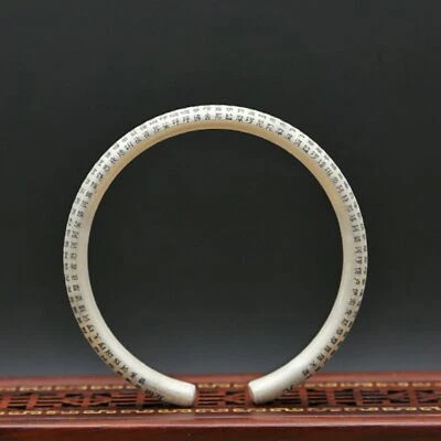 Pure 999 Fine Silver Bangle Men Women Buddha Sutra Cuff Bracelet 26g - Image 1 of 4