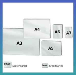 ✅✅Laminierfolien, Laminiertaschen A3 A4 A5 A6 A7 Visiten u. Kreditkartengrößen✅✅ - Bild 1 von 1