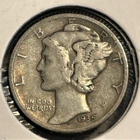 1935 D Mercury Dime circulated 90% Silver  F Fine to Very Fine VF Cover