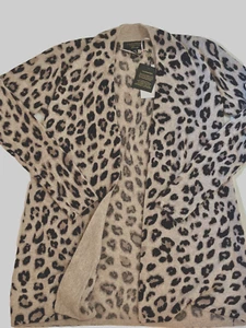 Neu mit Etikett $ 199 Charter Club Cardigan vorne offen 2-lagig Kaschmir Leopardenmuster Größe PP (XS) - Bild 1 von 12