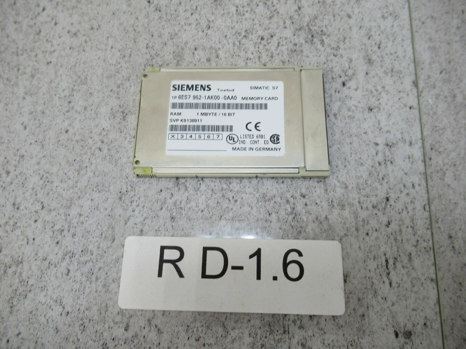 Siemens 6ES7952-1AK00-0AA0 Simatic Memory Card RAM 1MByte / 16 BIT - Image 1 of 3
