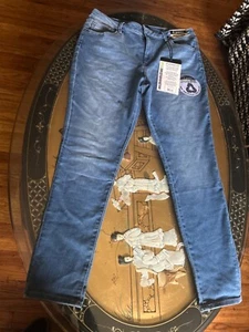 D.Jeans recycelt kuschelig Plüsch Denim hohe Taille schmales Bein blau DAMEN 16 dehnbar - Bild 1 von 9