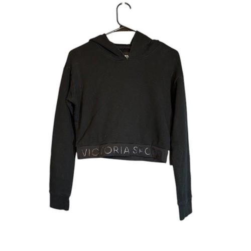 UNDERCOVER Felpa donna Victoria's Secret Sport nera manica lunga con cappuccio cropped taglia XS