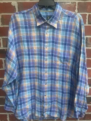 ROBERT TALBOTT MENS XXL 100% Linen Multicolored Plaid Long Sleeve Shirt Z12 - Image 1 of 4