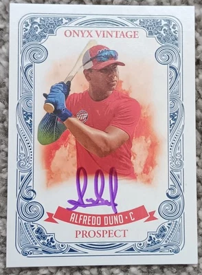 Onyx Vintage 2021 Alfredo Duno tinta púrpura automático PR/100 #VAAD Cincinnati Reds Foto 1 de 2