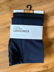M&S 2er-PACK MARINEBLAUE & SCHWARZE LEGGINGS MIT HOHEM BUND - GRÖSSE 10 NORMAL - MIT ETIKETT - Bild 1 von 5