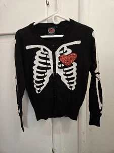 Too Fast Skeleton and Heart Cardigan Sweater Size Medium - Picture 1 of 22