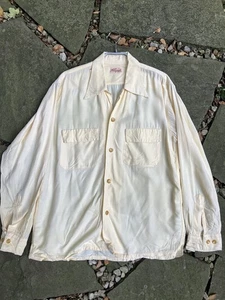 50s Yellow 22"pit M. Towncraft Rayon Loop Collar Shirt USA Made Vintage - Picture 1 of 13
