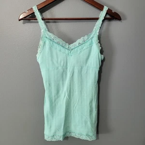 Camiseta sin mangas Aerie Y2K Babydoll Cami talla S azul encaje cuello en V ajustado sujetador de estante - Imagen 1 de 11