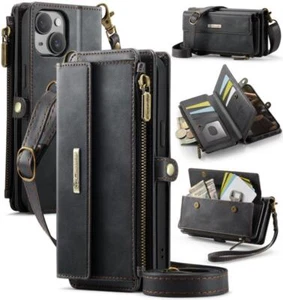 CaseMe C39 Étui Téléphone Portefeuille à Fermeture Éclair Blocage RFID avec Bandoulière, - Photo 1 sur 55