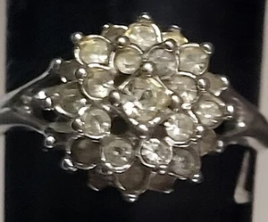 Vintage Sterling Silver Prong Moissanite Cluster Engagement Ring Size 7.25 - Picture 1 of 10