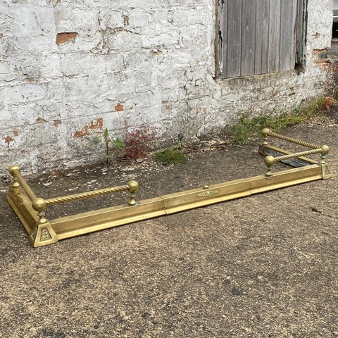 Antique Edwardian Extendable Vintage Brass Fire Hearth Fender Guard Large Cover