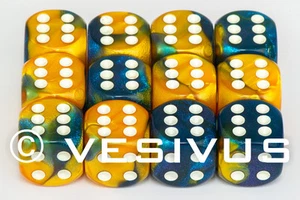 DICE Chessex Gemini MASQUERADE BLUE & GOLDEN YELLOW 12d6 d6 Block Set D&D 26660 - Picture 1 of 1