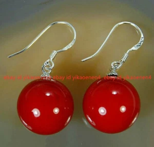 8/10/12/14mm Coral Red South Sea Shell Pearl Silver Hook Earrings AAA - Picture 1 of 16